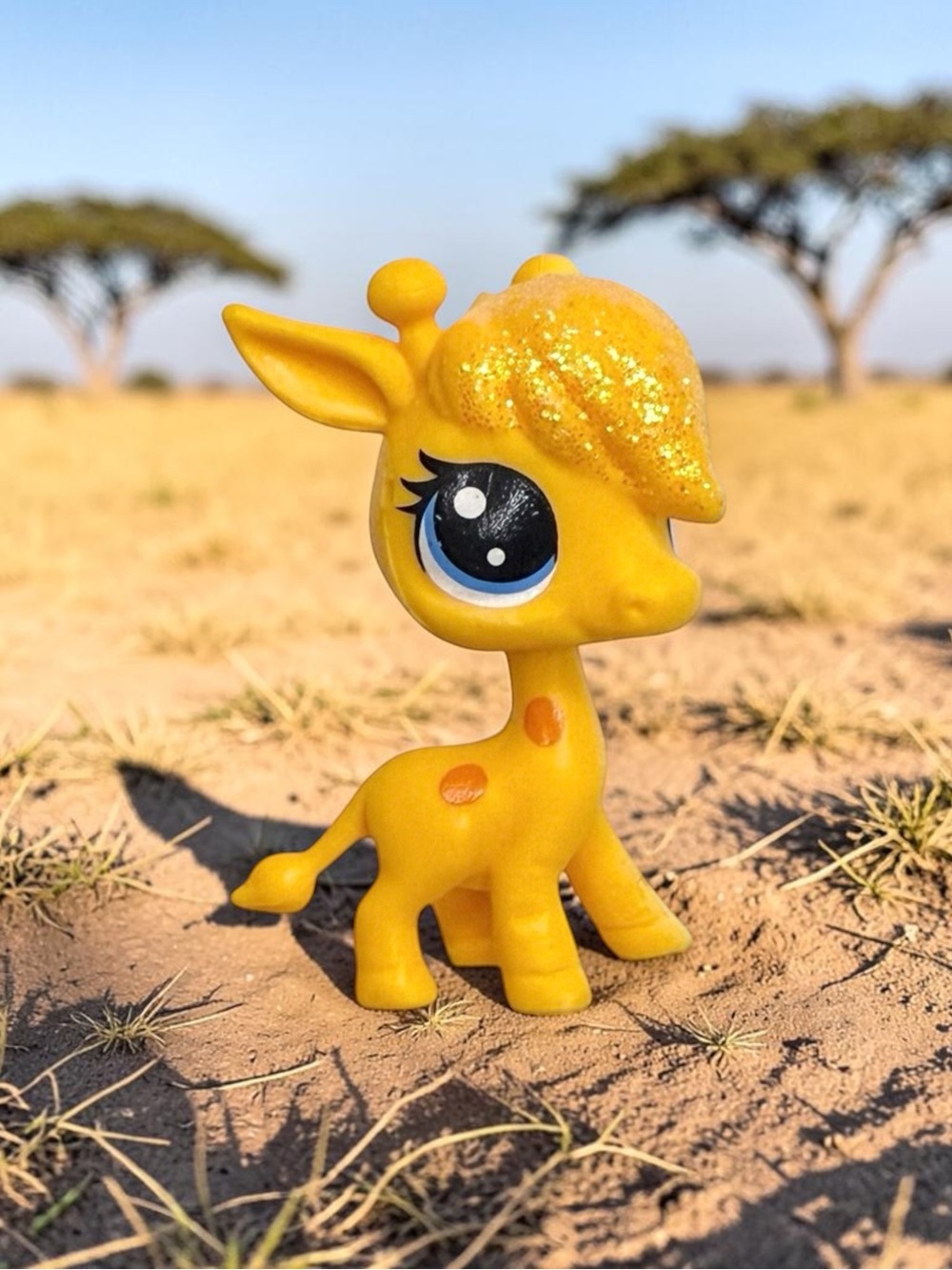 littlest pet shop # 3 lofty sunglow orange & yellow giraffe with blue eyes